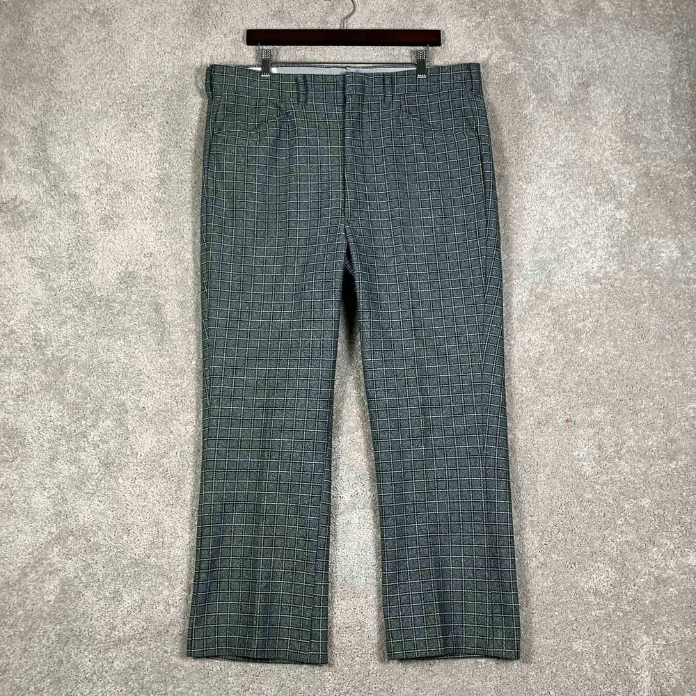 Vintage 70s Sears 40 (Fits 37x26) Kings Road Perma-Prest Pants Men Green Plaid